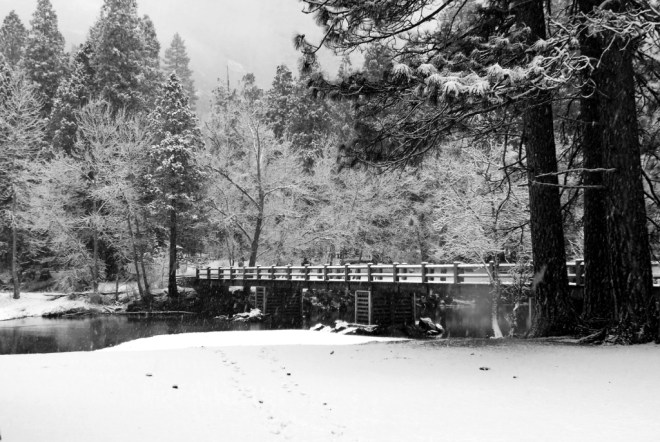 The Swinging Bridge in Snow